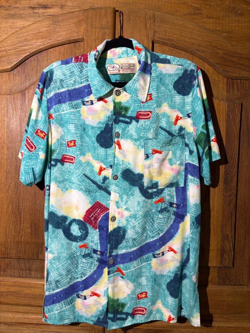 Bayou Wear Men's Teal Short-Sleeve Patterned Button-Down Shirt